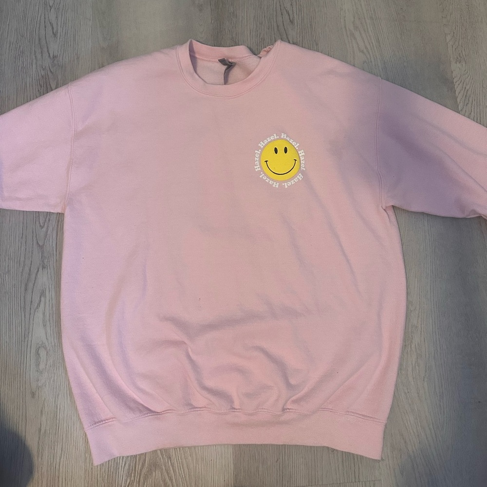 Baby pink hazel boutique smiley face crewneck